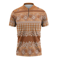 Hawaiian Hibiscus Honu Zipper Polo Shirt Gold Mele Kalikimaka Palaka Spirit - Polynesian Pride