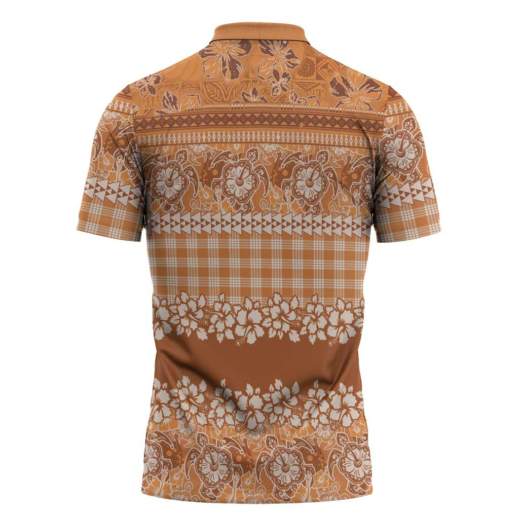Hawaiian Hibiscus Honu Zipper Polo Shirt Gold Mele Kalikimaka Palaka Spirit - Polynesian Pride