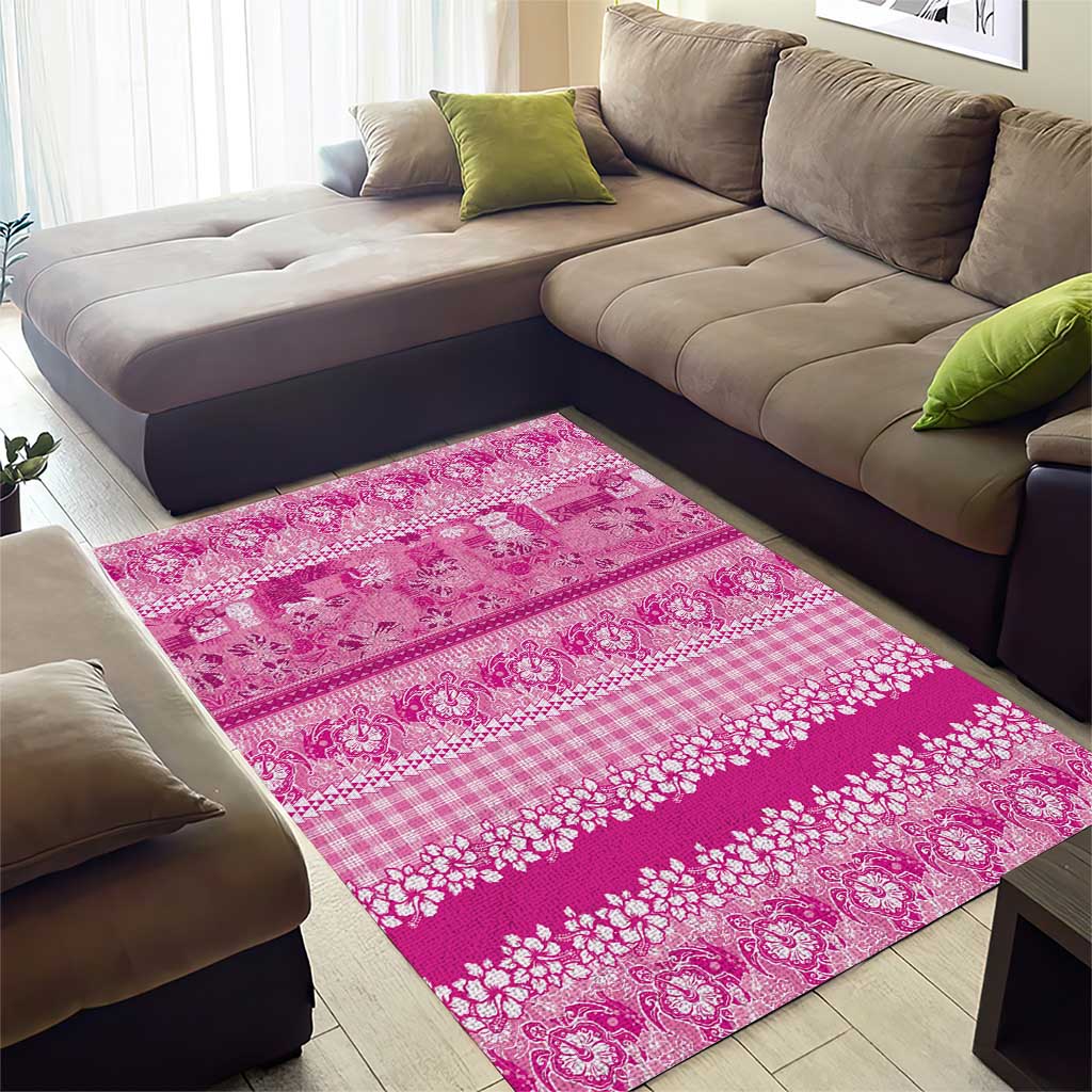 Hawaiian Hibiscus Honu Area Rug Pink Mele Kalikimaka Palaka Spirit - Polynesian Pride