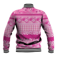 Hawaiian Hibiscus Honu Baseball Jacket Pink Mele Kalikimaka Palaka Spirit - Polynesian Pride