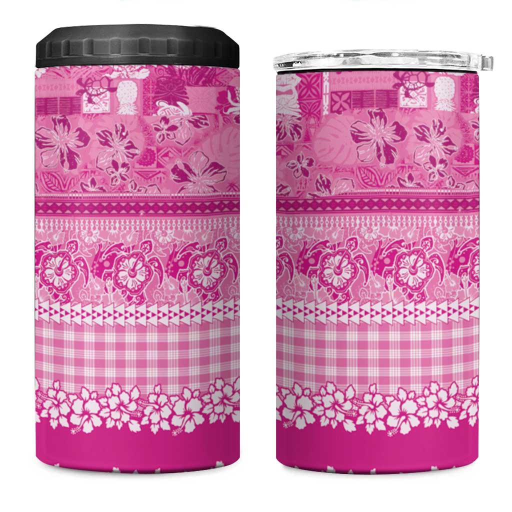 Hawaiian Hibiscus Honu 4 in 1 Can Cooler Tumbler Pink Mele Kalikimaka Palaka Spirit LT9 One Size: 16 oz Pink - Polynesian Pride