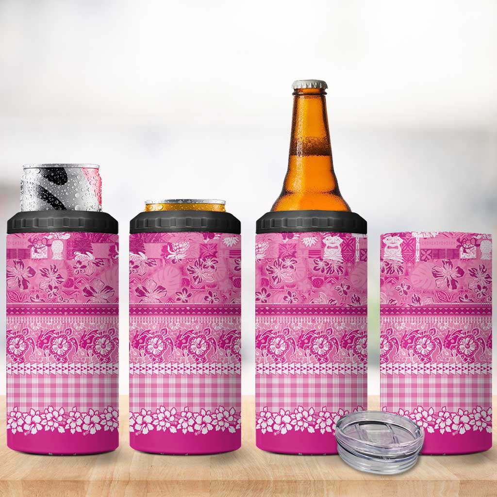 Hawaiian Hibiscus Honu 4 in 1 Can Cooler Tumbler Pink Mele Kalikimaka Palaka Spirit LT9 - Polynesian Pride