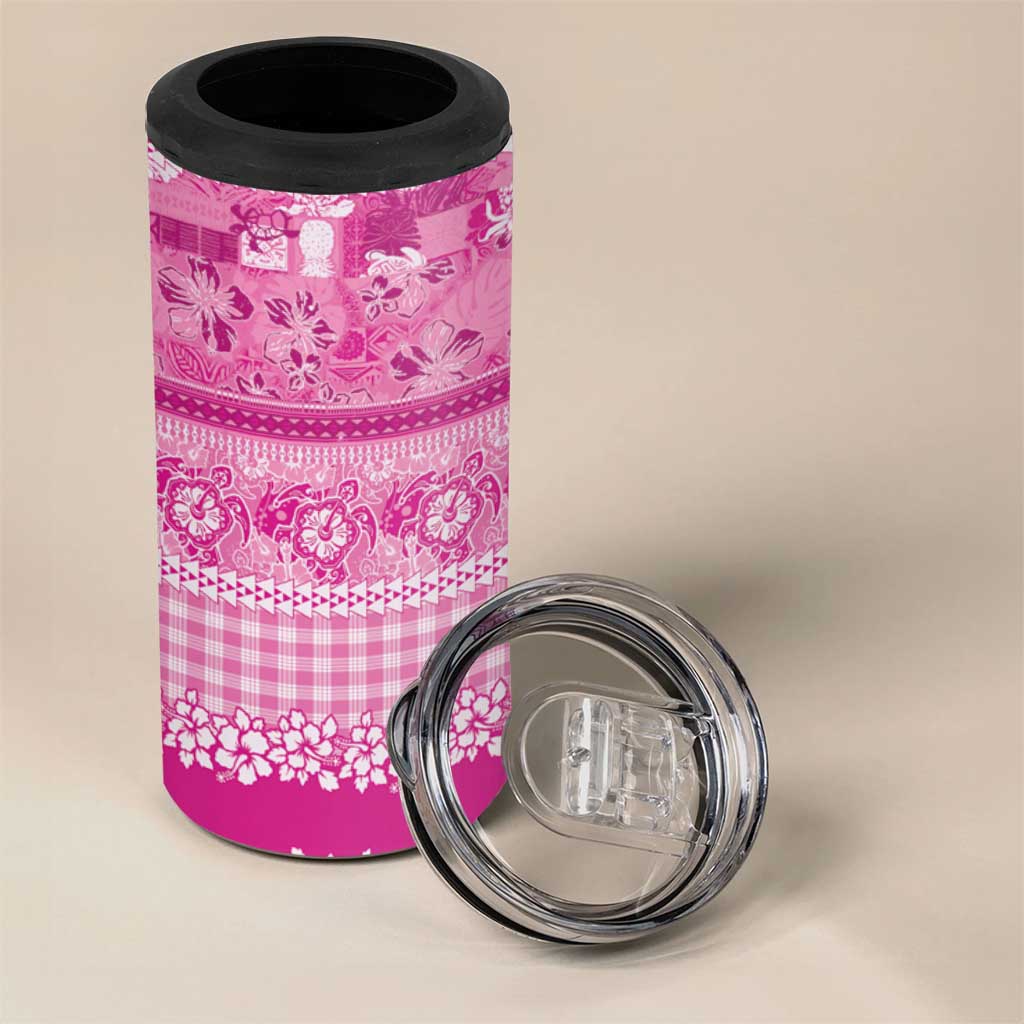 Hawaiian Hibiscus Honu 4 in 1 Can Cooler Tumbler Pink Mele Kalikimaka Palaka Spirit LT9 - Polynesian Pride