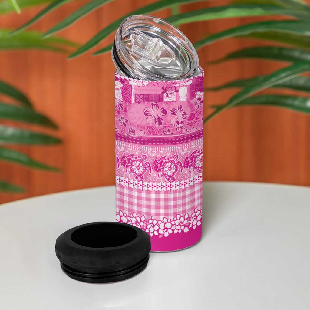 Hawaiian Hibiscus Honu 4 in 1 Can Cooler Tumbler Pink Mele Kalikimaka Palaka Spirit LT9 - Polynesian Pride