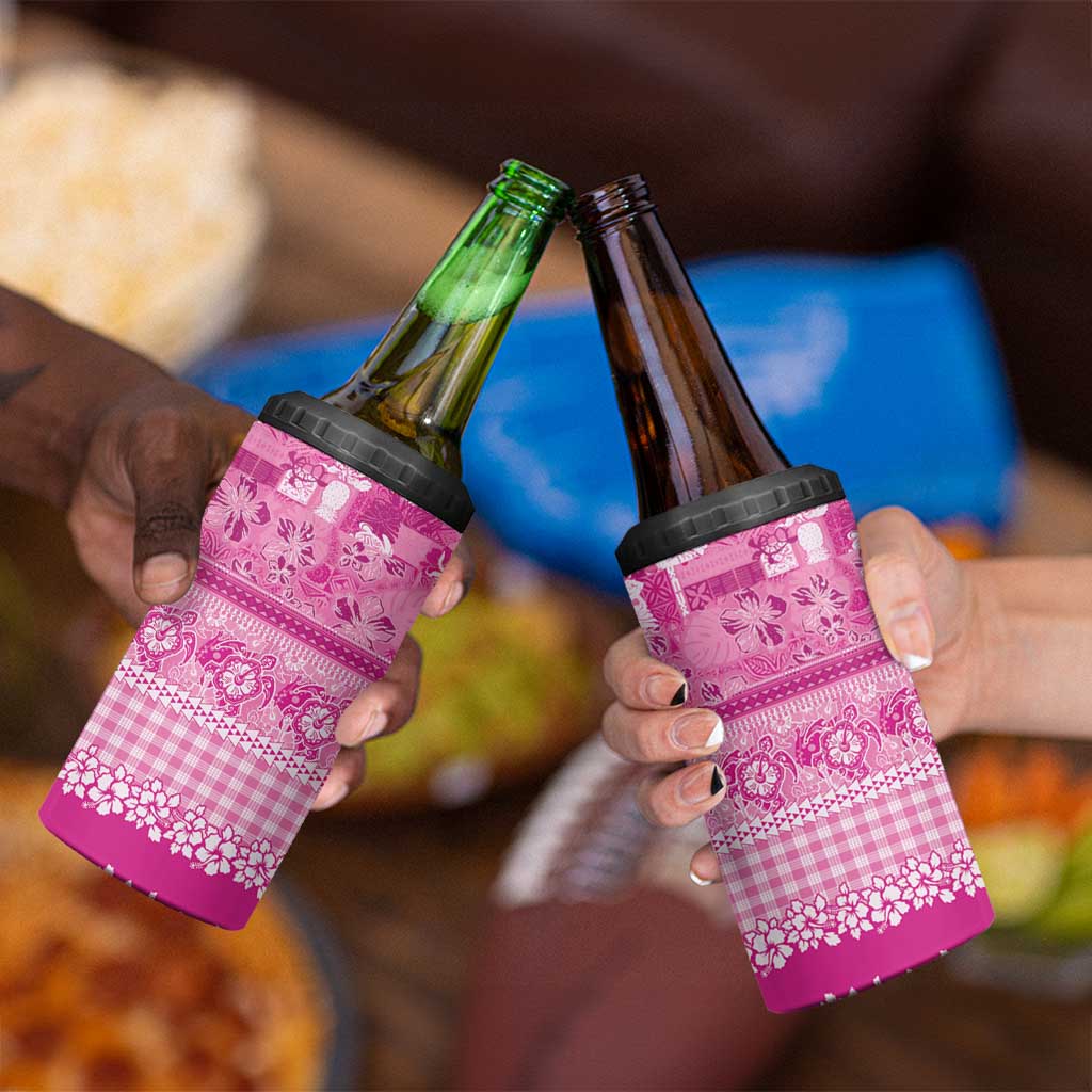 Hawaiian Hibiscus Honu 4 in 1 Can Cooler Tumbler Pink Mele Kalikimaka Palaka Spirit LT9 - Polynesian Pride