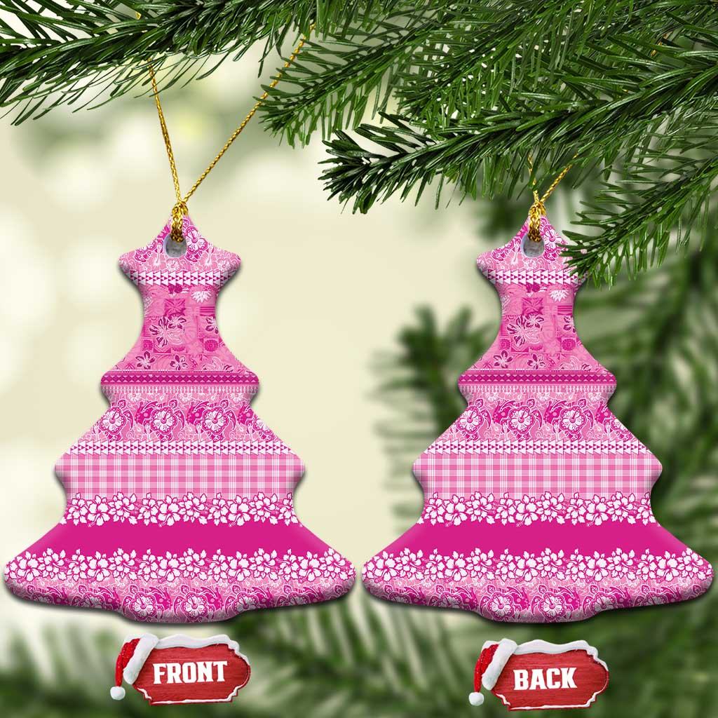 Hawaiian Hibiscus Honu Ceramic Ornament Pink Mele Kalikimaka Palaka Spirit - Polynesian Pride