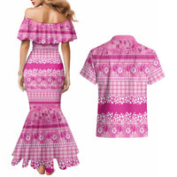Hawaiian Hibiscus Honu Couples Matching Mermaid Dress and Hawaiian Shirt Pink Mele Kalikimaka Palaka Spirit LT9 - Polynesian Pride