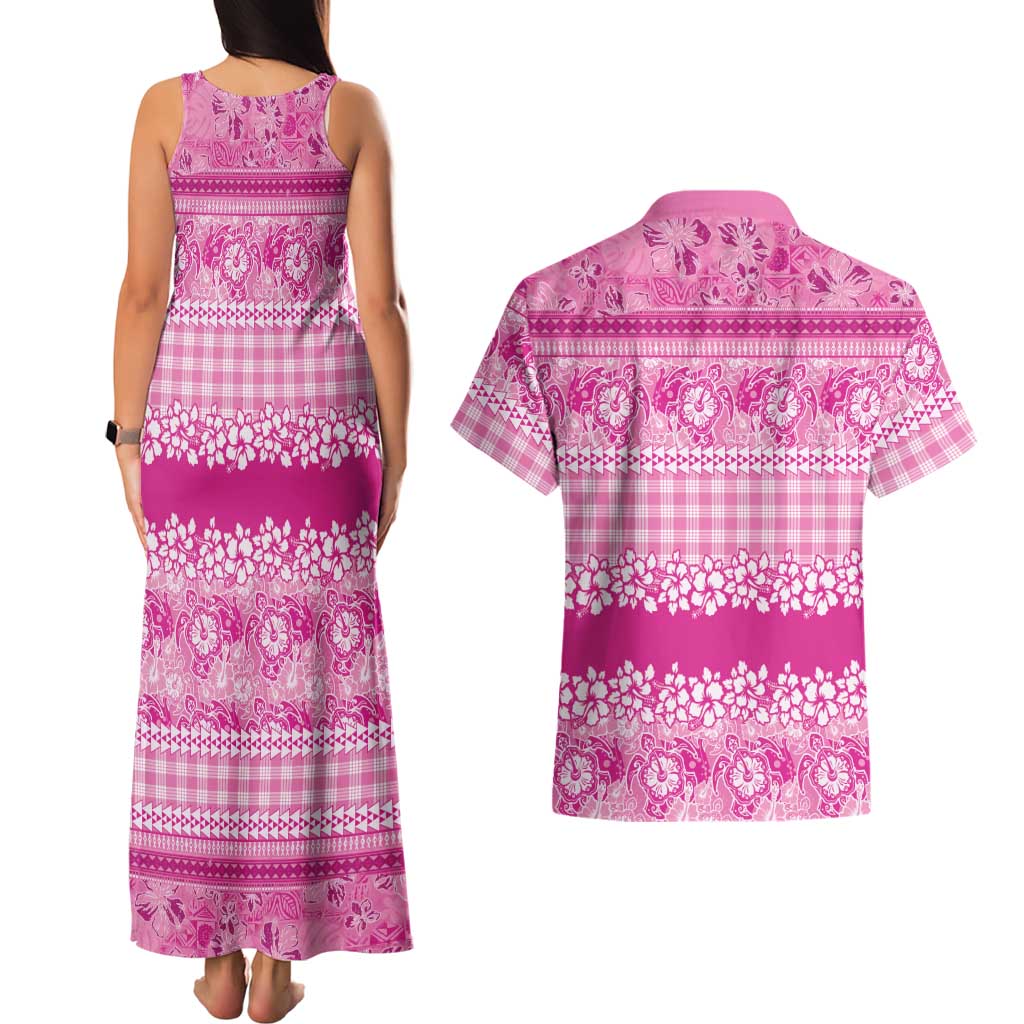 Hawaiian Hibiscus Honu Couples Matching Tank Maxi Dress and Hawaiian Shirt Pink Mele Kalikimaka Palaka Spirit LT9 - Polynesian Pride