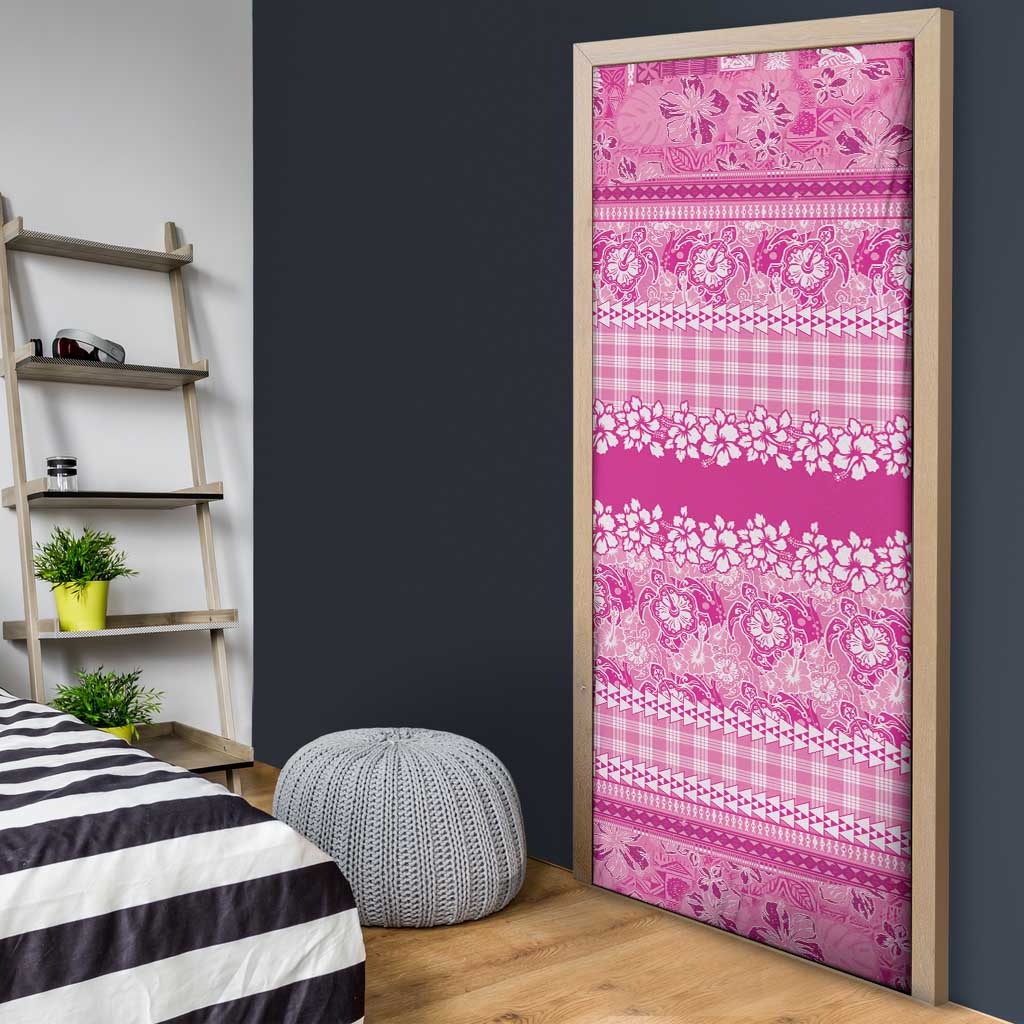 Hawaiian Hibiscus Honu Door Cover Pink Mele Kalikimaka Palaka Spirit - Polynesian Pride
