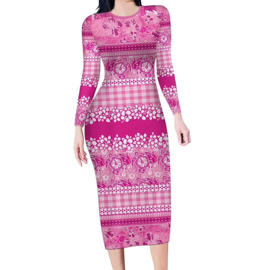 Hawaiian Hibiscus Honu Family Matching Long Sleeve Bodycon Dress and Hawaiian Shirt Pink Mele Kalikimaka Palaka Spirit LT9 Pink - Polynesian Pride