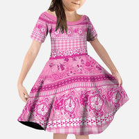 Hawaiian Hibiscus Honu Family Matching Mermaid Dress and Hawaiian Shirt Pink Mele Kalikimaka Palaka Spirit LT9 Daughter's Dress Pink - Polynesian Pride