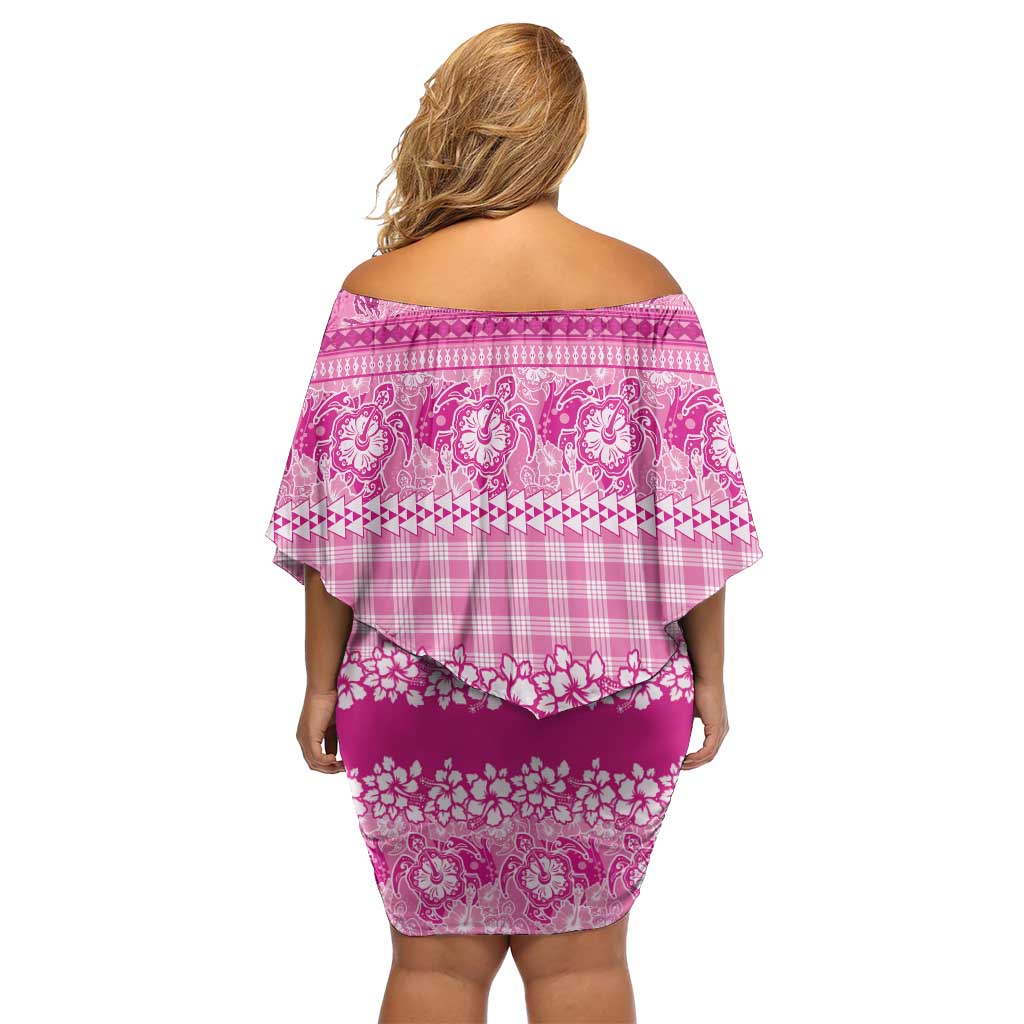 Hawaiian Hibiscus Honu Family Matching Off Shoulder Short Dress and Hawaiian Shirt Pink Mele Kalikimaka Palaka Spirit LT9 - Polynesian Pride