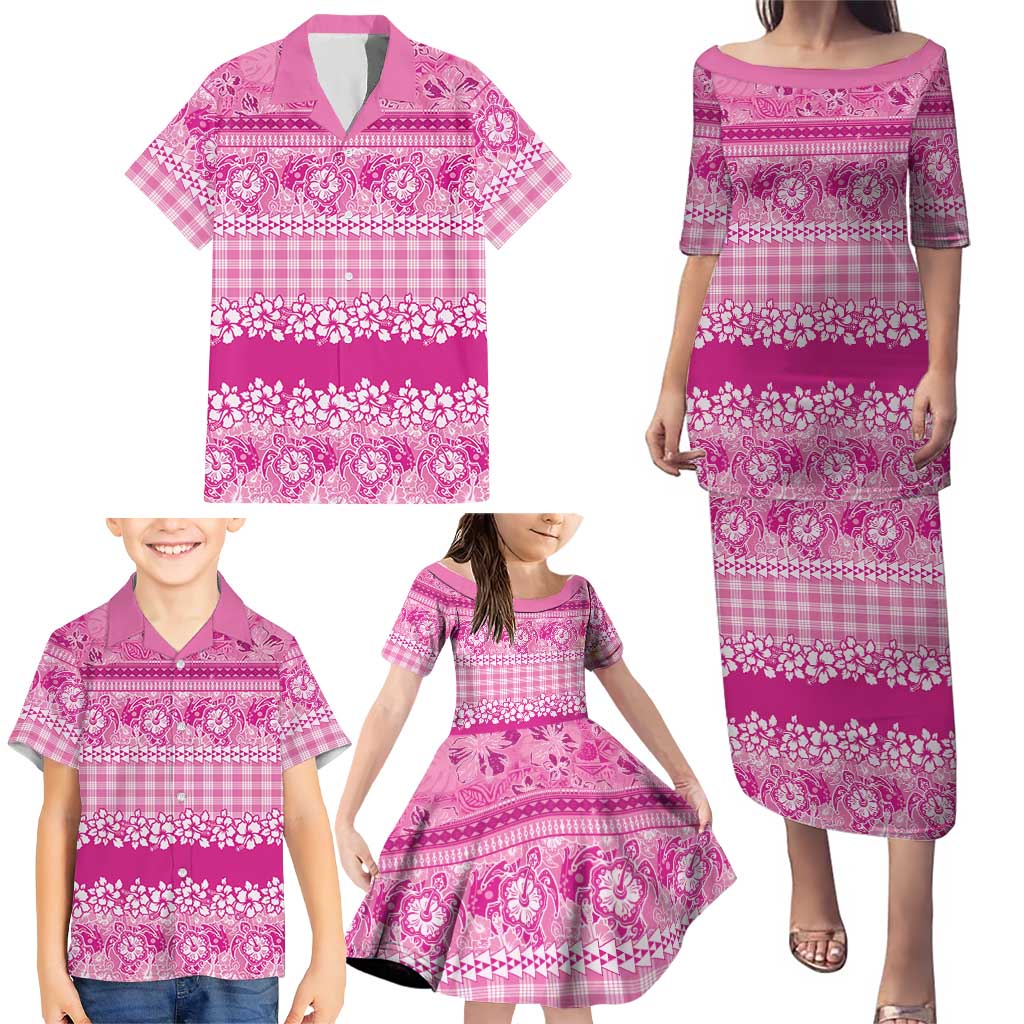 Hawaiian Hibiscus Honu Family Matching Puletasi and Hawaiian Shirt Pink Mele Kalikimaka Palaka Spirit LT9 - Polynesian Pride