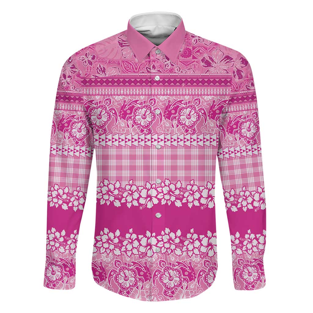 Hawaiian Hibiscus Honu Family Matching Puletasi and Hawaiian Shirt Pink Mele Kalikimaka Palaka Spirit LT9 Dad's Shirt - Long Sleeve Pink - Polynesian Pride