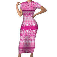 Hawaiian Hibiscus Honu Family Matching Short Sleeve Bodycon Dress and Hawaiian Shirt Pink Mele Kalikimaka Palaka Spirit LT9 Pink - Polynesian Pride