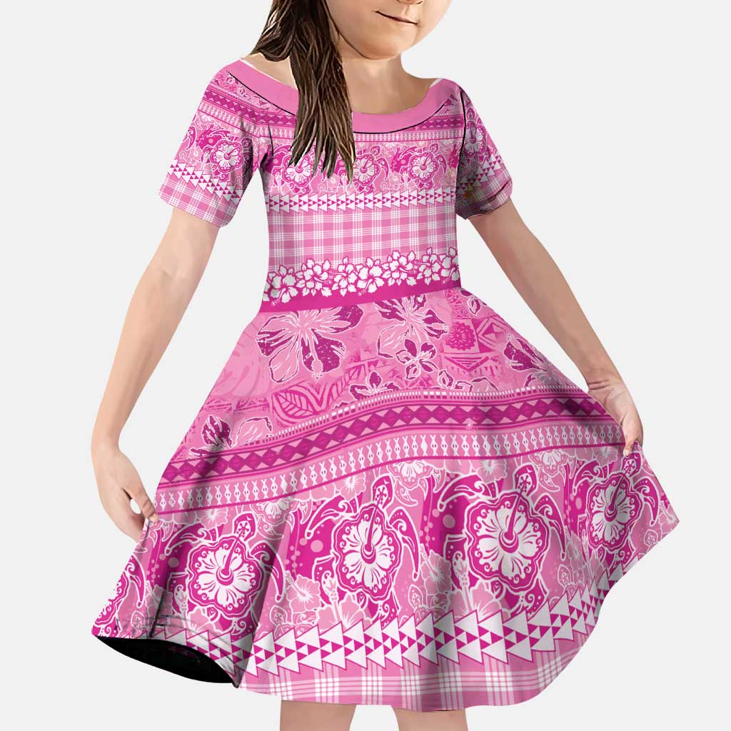 Hawaiian Hibiscus Honu Family Matching Summer Maxi Dress and Hawaiian Shirt Pink Mele Kalikimaka Palaka Spirit LT9 Daughter's Dress Pink - Polynesian Pride