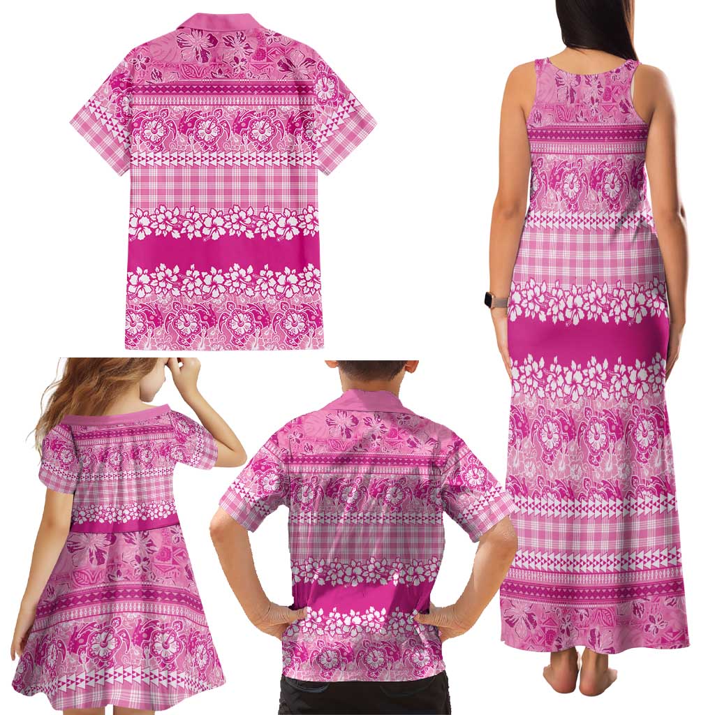 Hawaiian Hibiscus Honu Family Matching Tank Maxi Dress and Hawaiian Shirt Pink Mele Kalikimaka Palaka Spirit LT9 - Polynesian Pride