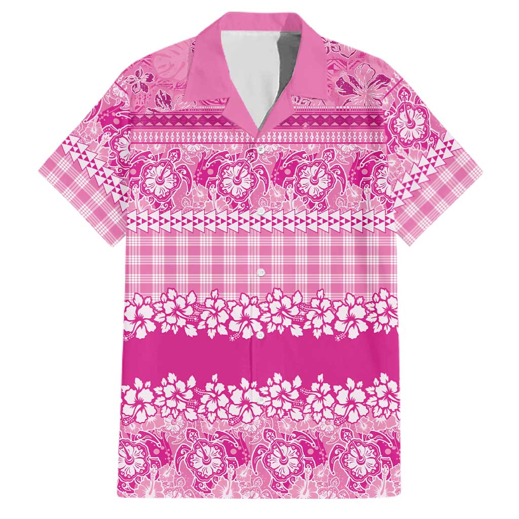 Hawaiian Hibiscus Honu Family Matching Tank Maxi Dress and Hawaiian Shirt Pink Mele Kalikimaka Palaka Spirit LT9 Dad's Shirt - Short Sleeve Pink - Polynesian Pride