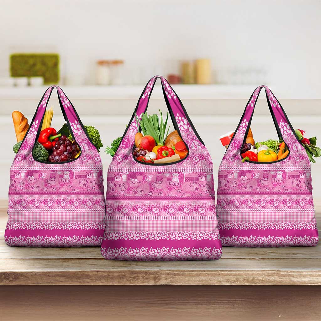 Hawaiian Hibiscus Honu Grocery Bag Pink Mele Kalikimaka Palaka Spirit - Polynesian Pride