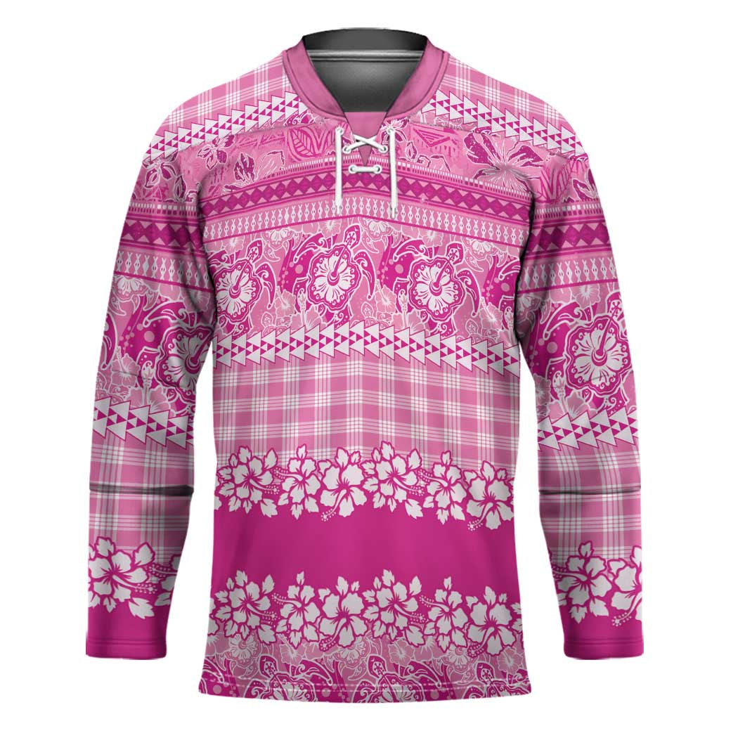 Hawaiian Hibiscus Honu Hockey Jersey Pink Mele Kalikimaka Palaka Spirit LT9 Unisex Pink - Polynesian Pride