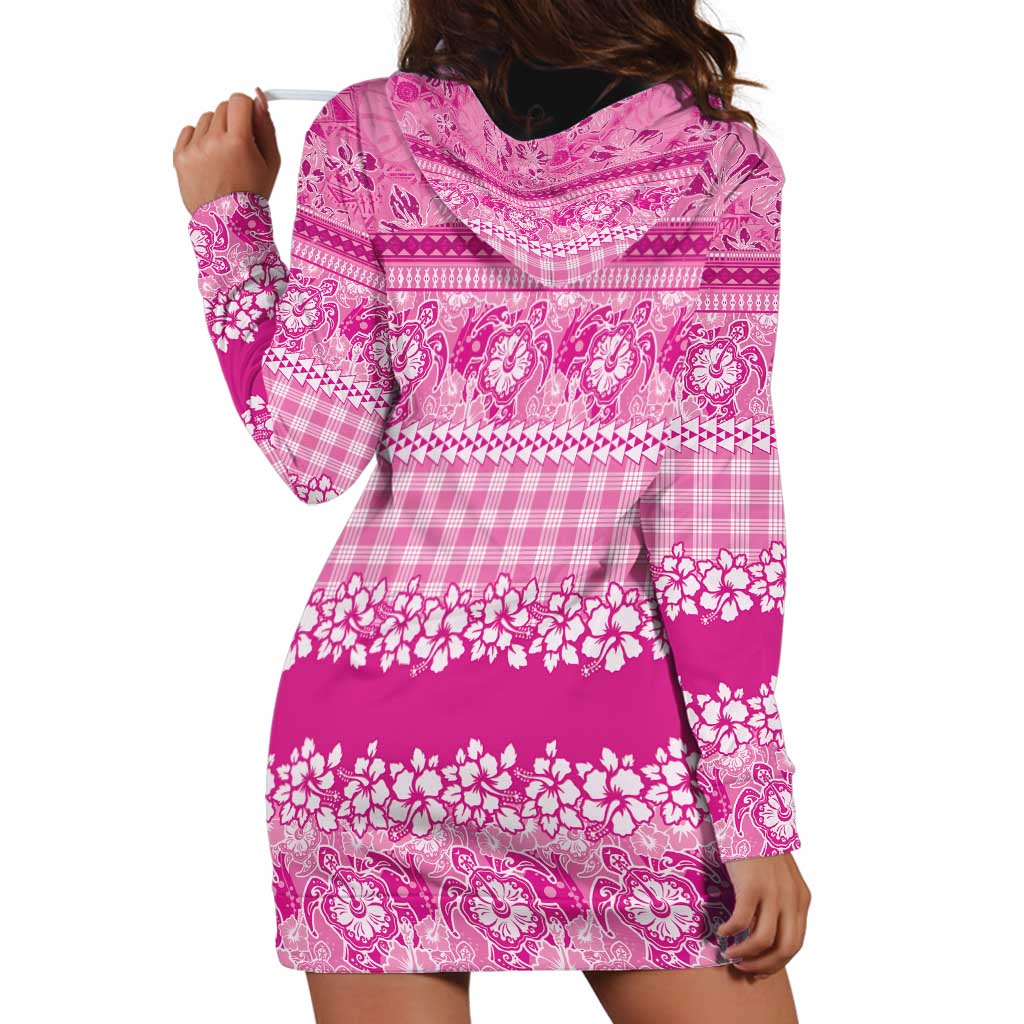 Hawaiian Hibiscus Honu Hoodie Dress Pink Mele Kalikimaka Palaka Spirit - Polynesian Pride