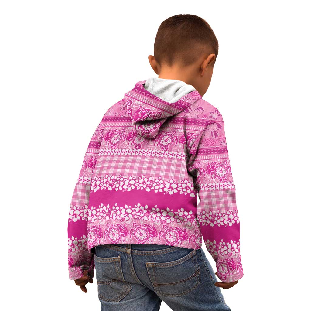 Hawaiian Hibiscus Honu Kid Hoodie Pink Mele Kalikimaka Palaka Spirit - Polynesian Pride