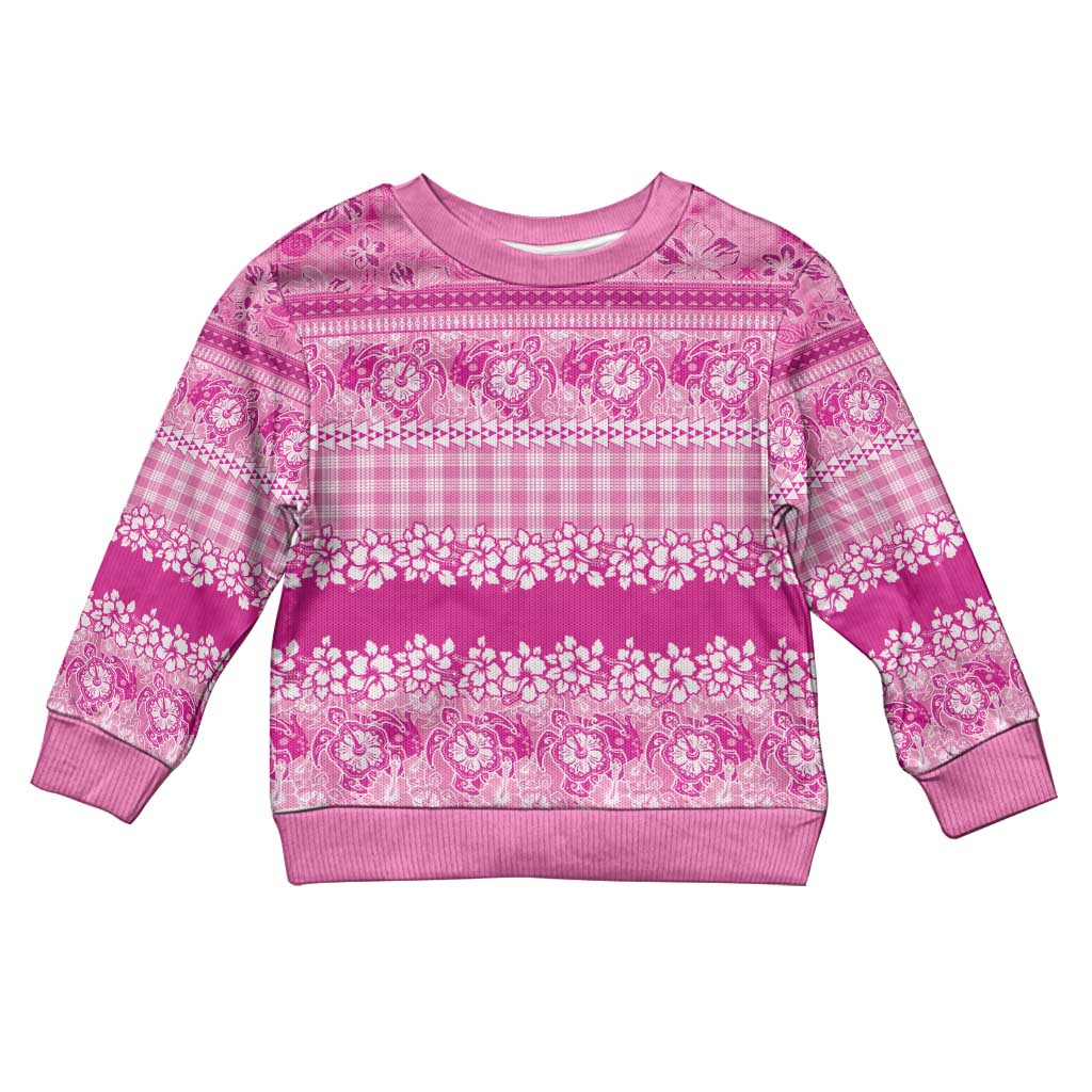 Hawaiian Hibiscus Honu Kid Ugly Christmas Sweater Pink Mele Kalikimaka Palaka Spirit - Polynesian Pride