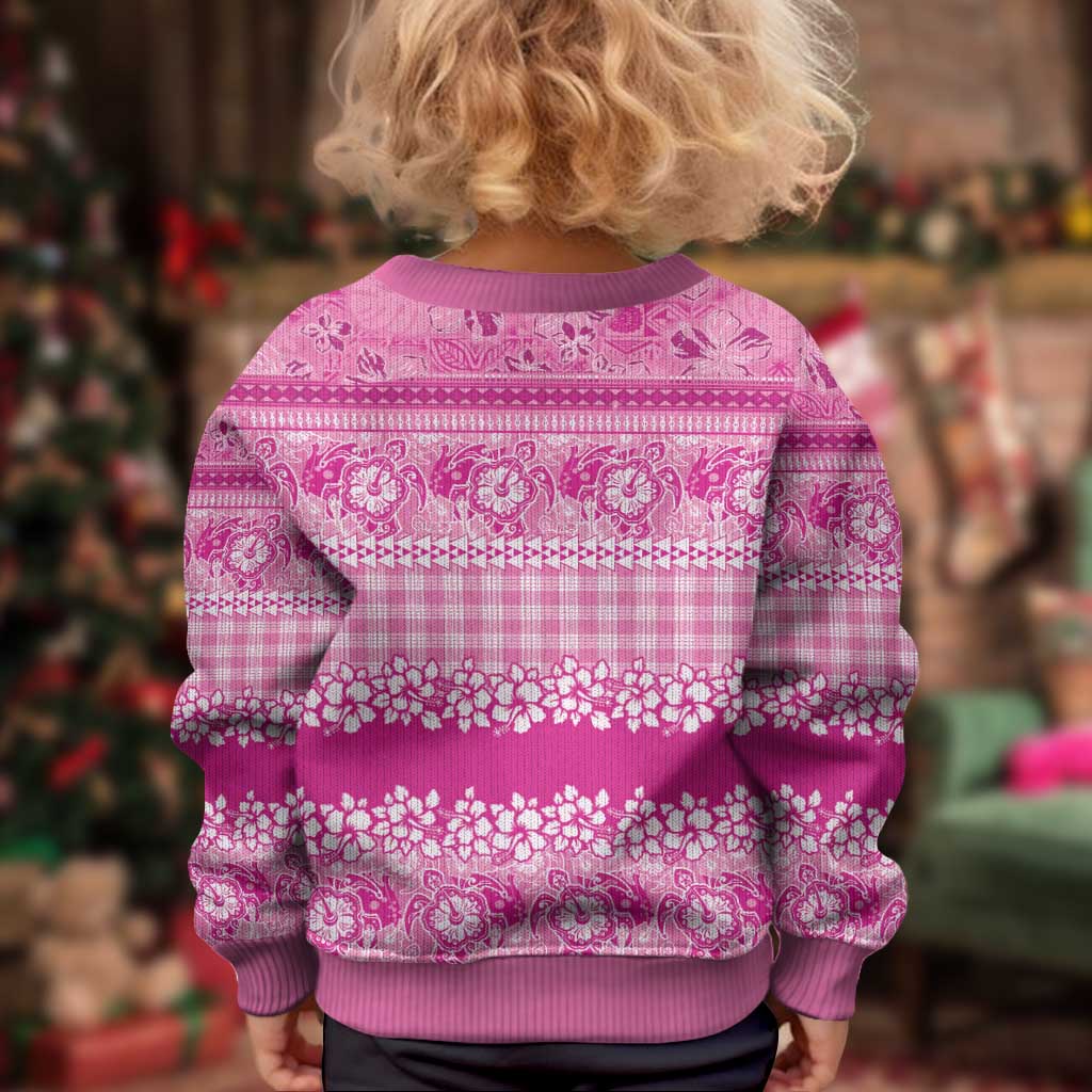 Hawaiian Hibiscus Honu Kid Ugly Christmas Sweater Pink Mele Kalikimaka Palaka Spirit - Polynesian Pride