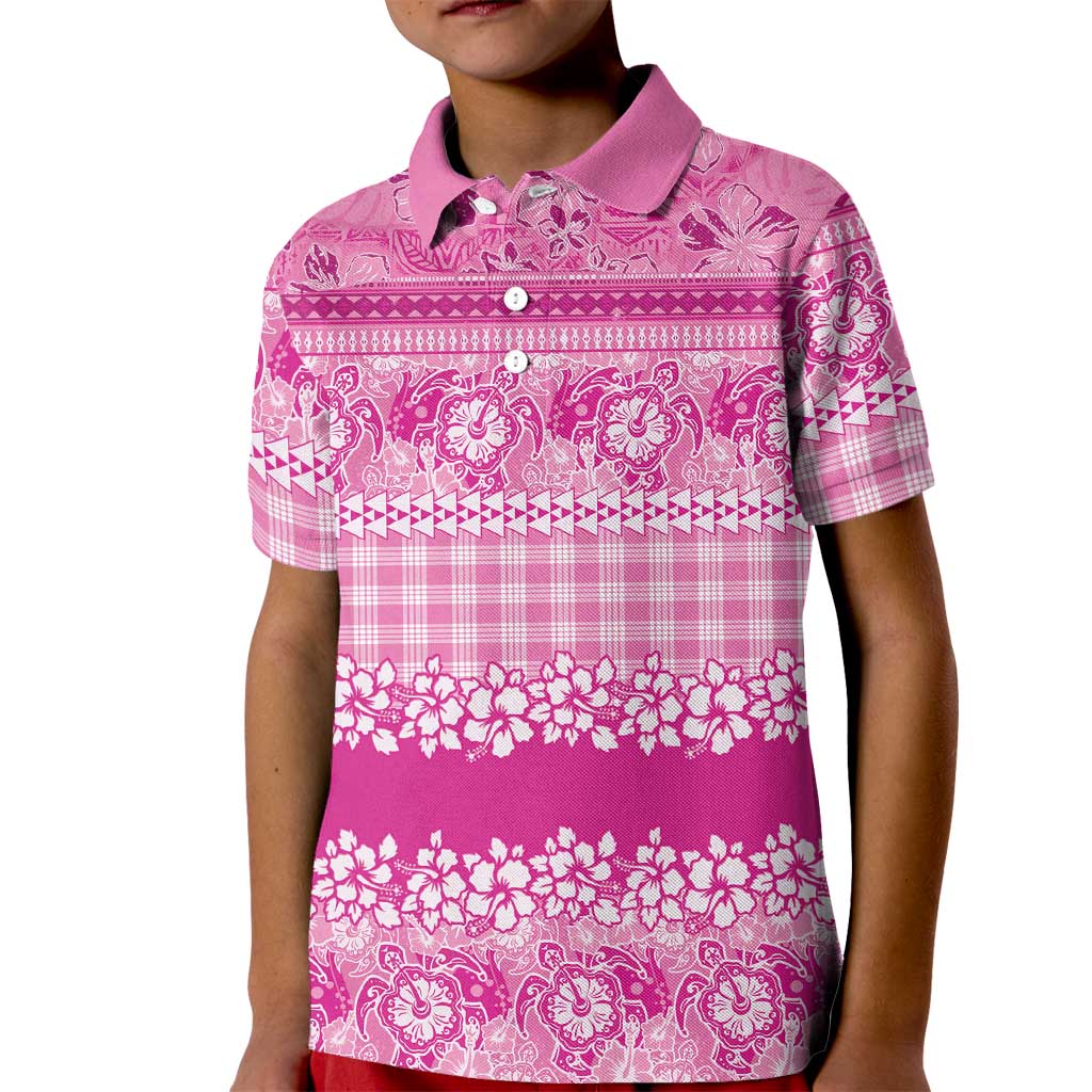 Hawaiian Hibiscus Honu Kid Polo Shirt Pink Mele Kalikimaka Palaka Spirit - Polynesian Pride