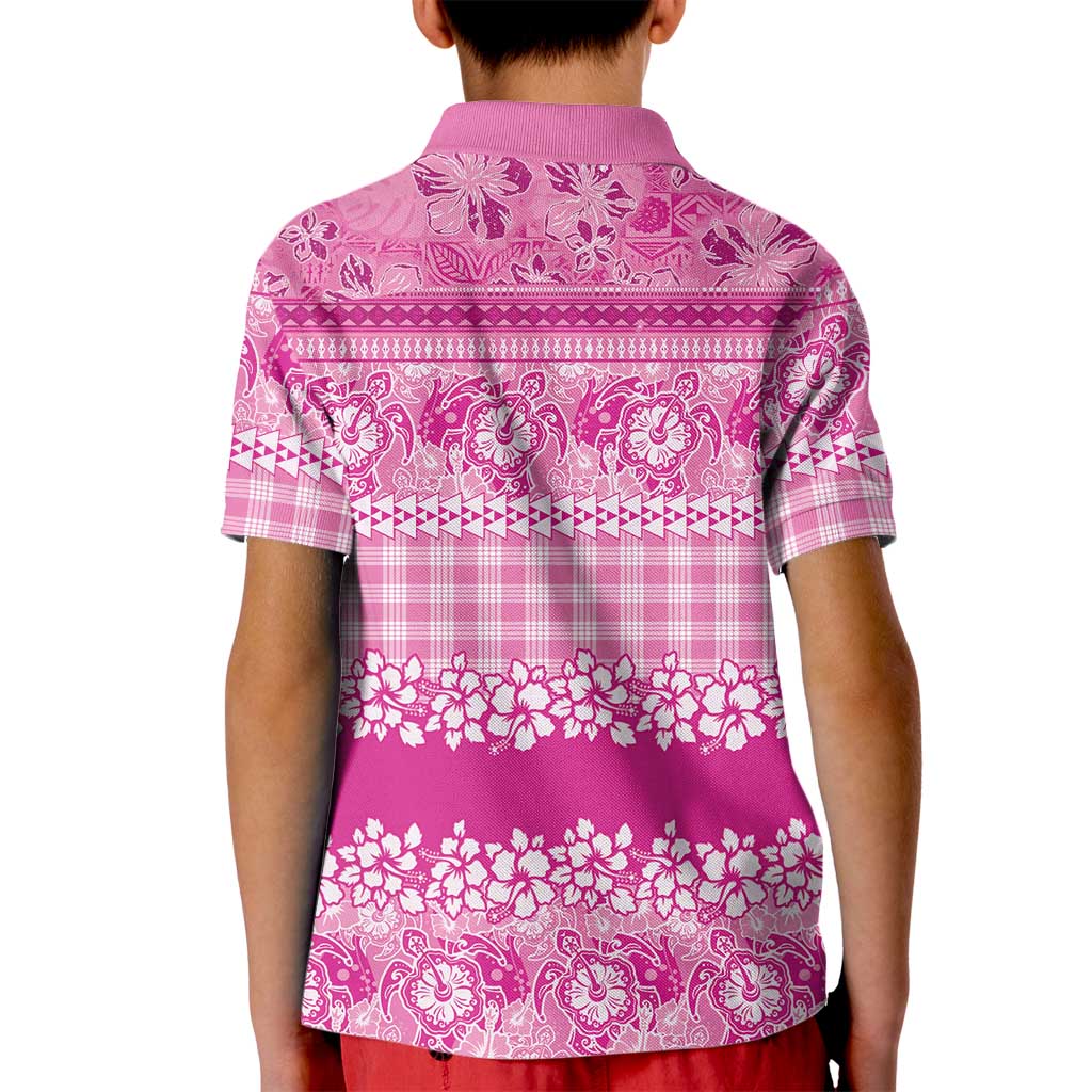 Hawaiian Hibiscus Honu Kid Polo Shirt Pink Mele Kalikimaka Palaka Spirit - Polynesian Pride