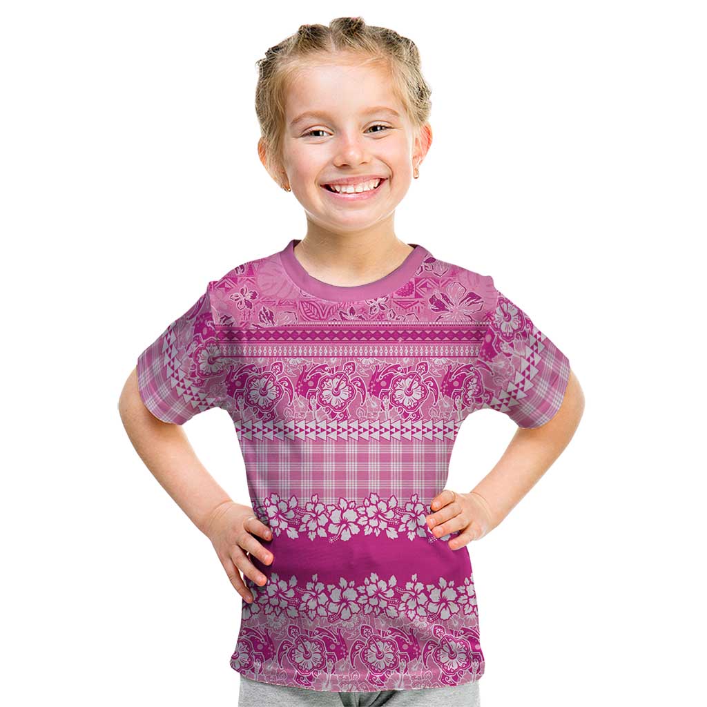 Hawaiian Hibiscus Honu Kid T Shirt Pink Mele Kalikimaka Palaka Spirit - Polynesian Pride