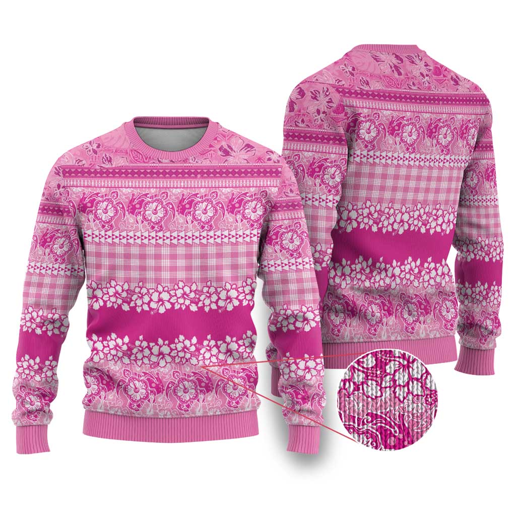 Hawaiian Hibiscus Honu Ugly Christmas Sweater Pink Mele Kalikimaka Palaka Spirit - Polynesian Pride
