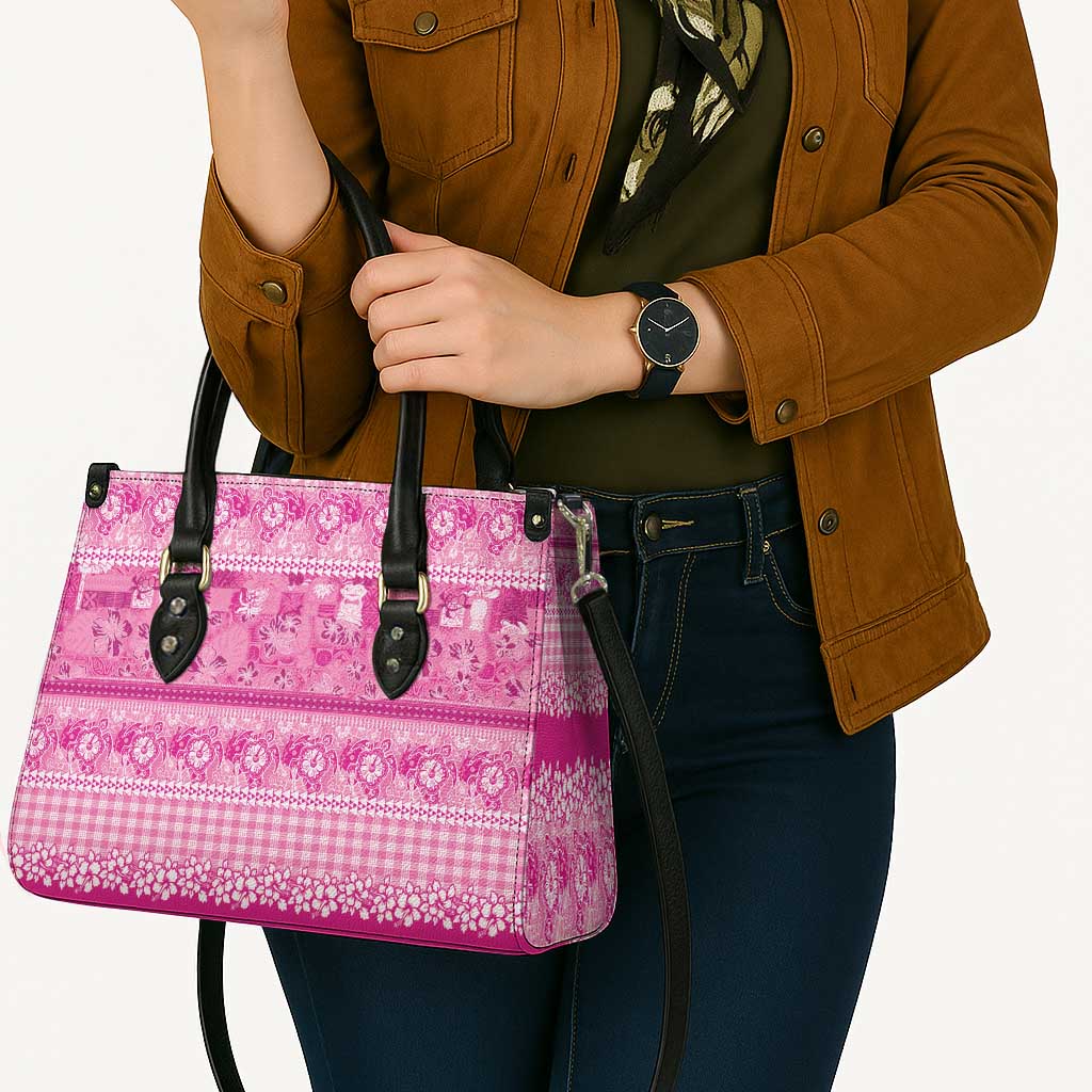 Hawaiian Hibiscus Honu Leather Bag Pink Mele Kalikimaka Palaka Spirit - Polynesian Pride