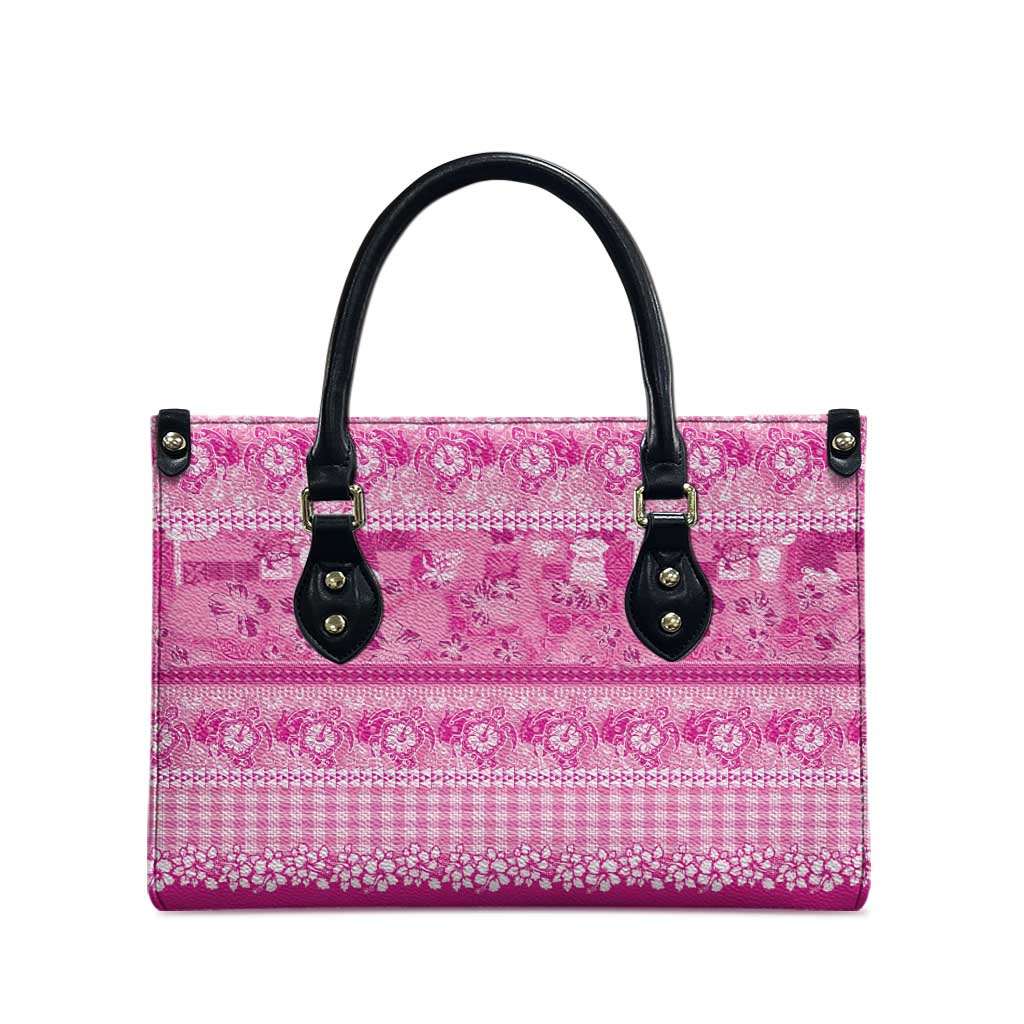 Hawaiian Hibiscus Honu Leather Bag Pink Mele Kalikimaka Palaka Spirit - Polynesian Pride