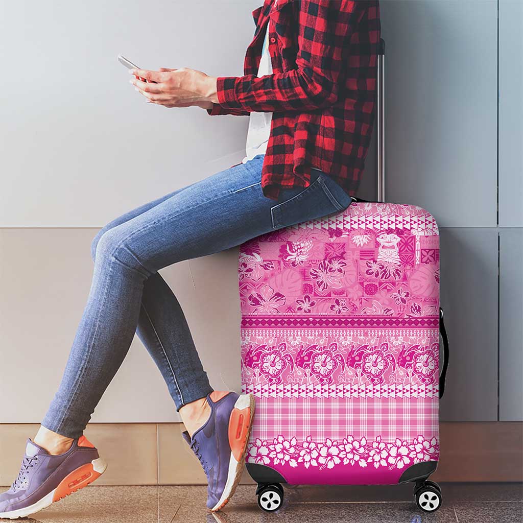 Hawaiian Hibiscus Honu Luggage Cover Pink Mele Kalikimaka Palaka Spirit - Polynesian Pride