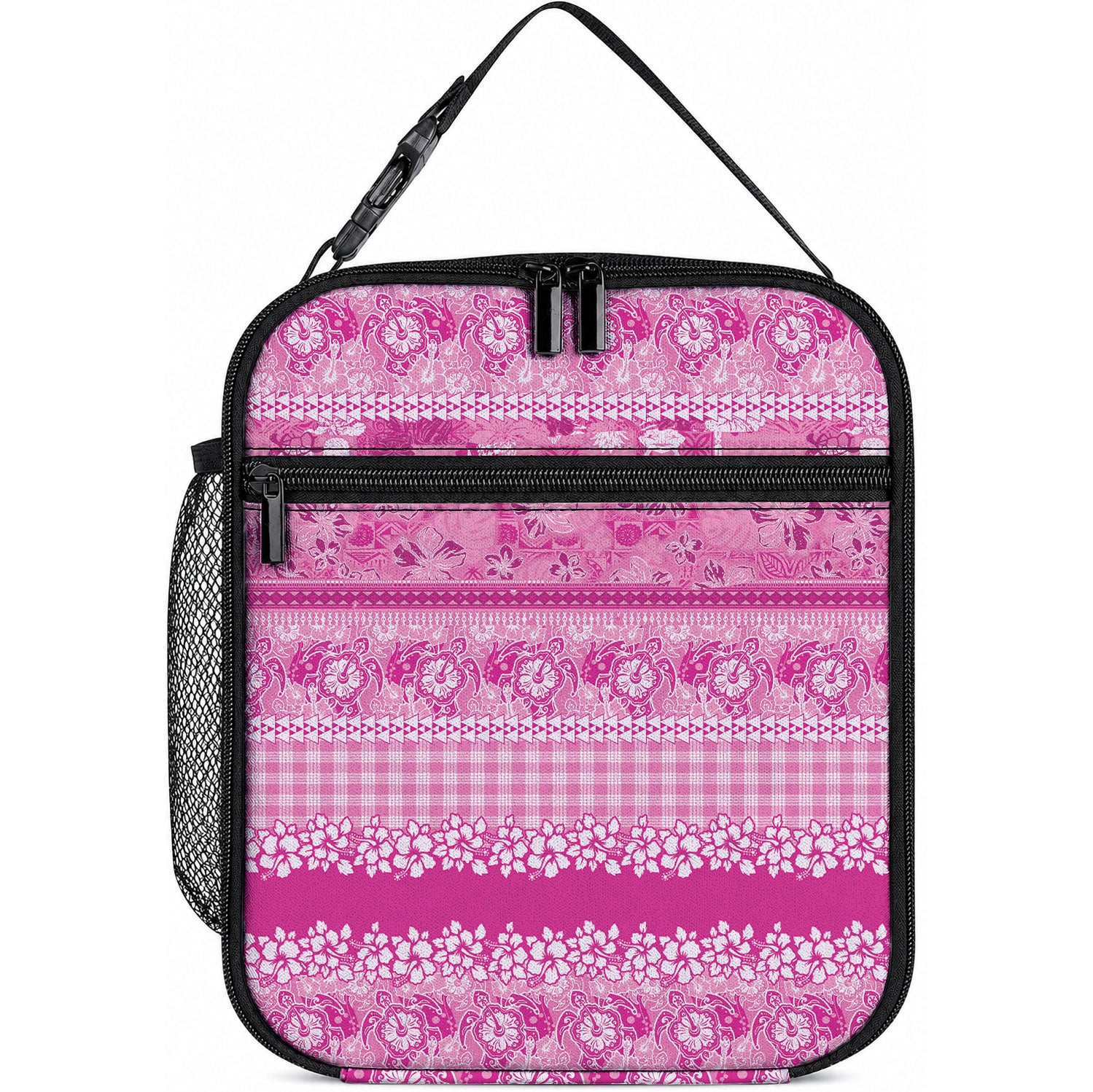 Hawaiian Hibiscus Honu Lunch Bag Pink Mele Kalikimaka Palaka Spirit LT9 10.2 × 8.3 × 4.3 inch Pink - Polynesian Pride