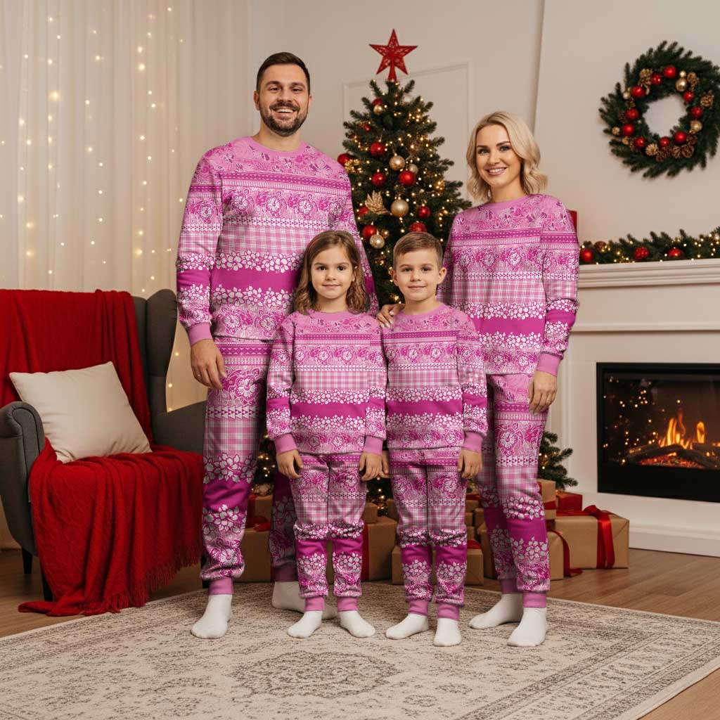 Hawaiian Hibiscus Honu Christmas Pajama Set Pink Mele Kalikimaka Palaka Spirit - Polynesian Pride