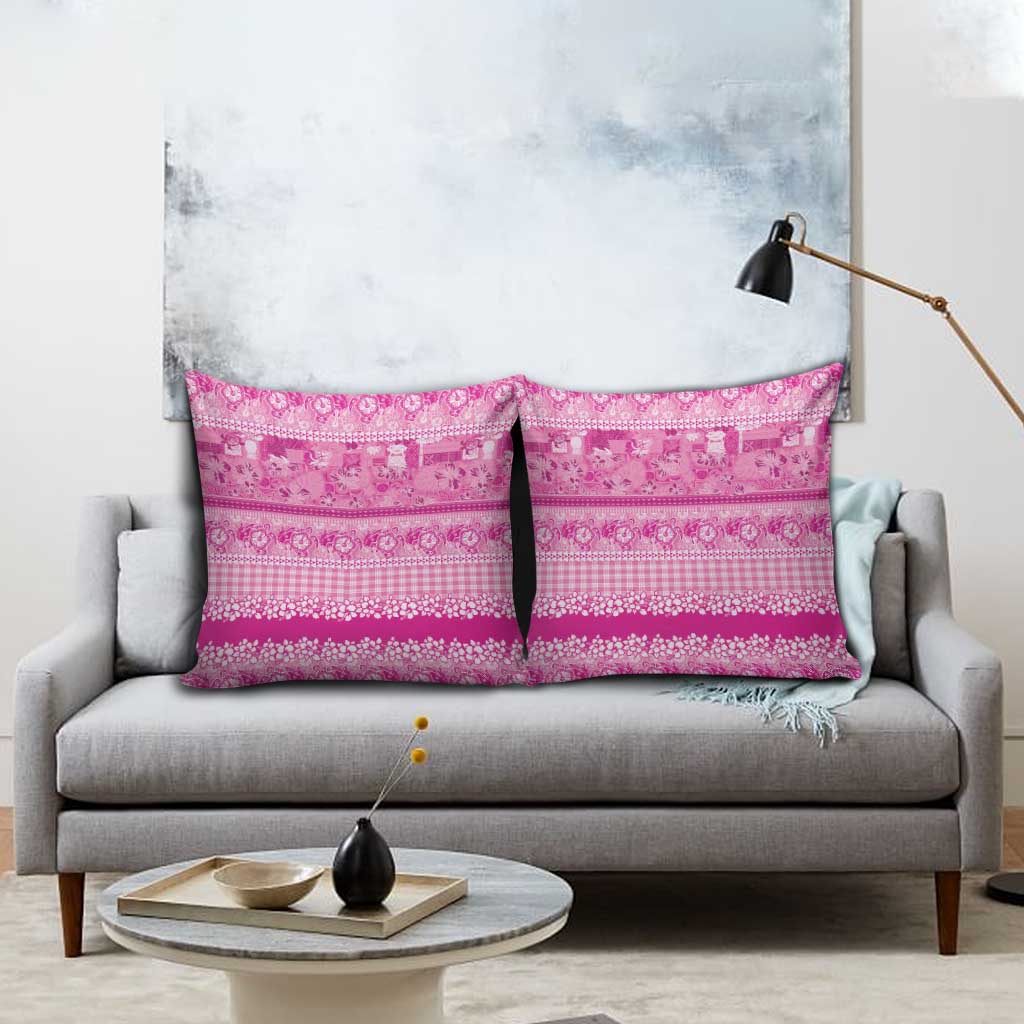 Hawaiian Hibiscus Honu Pillow Cover Pink Mele Kalikimaka Palaka Spirit - Polynesian Pride