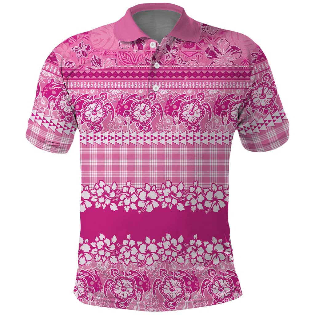 Hawaiian Hibiscus Honu Polo Shirt Pink Mele Kalikimaka Palaka Spirit - Polynesian Pride