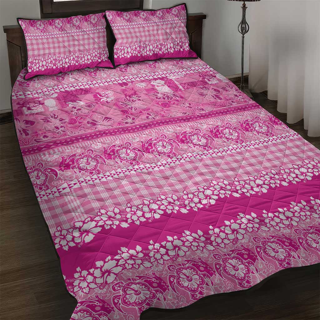 Hawaiian Hibiscus Honu Quilt Bed Set Pink Mele Kalikimaka Palaka Spirit LT9 Pink - Polynesian Pride