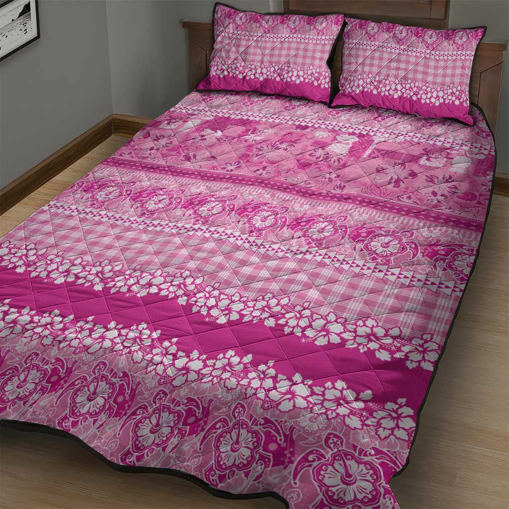 Hawaiian Hibiscus Honu Quilt Bed Set Pink Mele Kalikimaka Palaka Spirit LT9 - Polynesian Pride