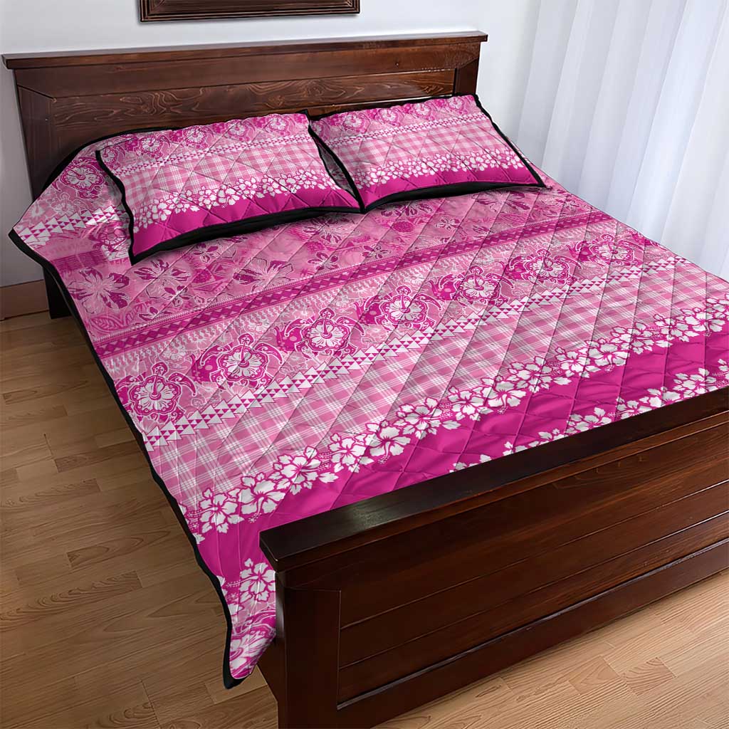 Hawaiian Hibiscus Honu Quilt Bed Set Pink Mele Kalikimaka Palaka Spirit LT9 - Polynesian Pride