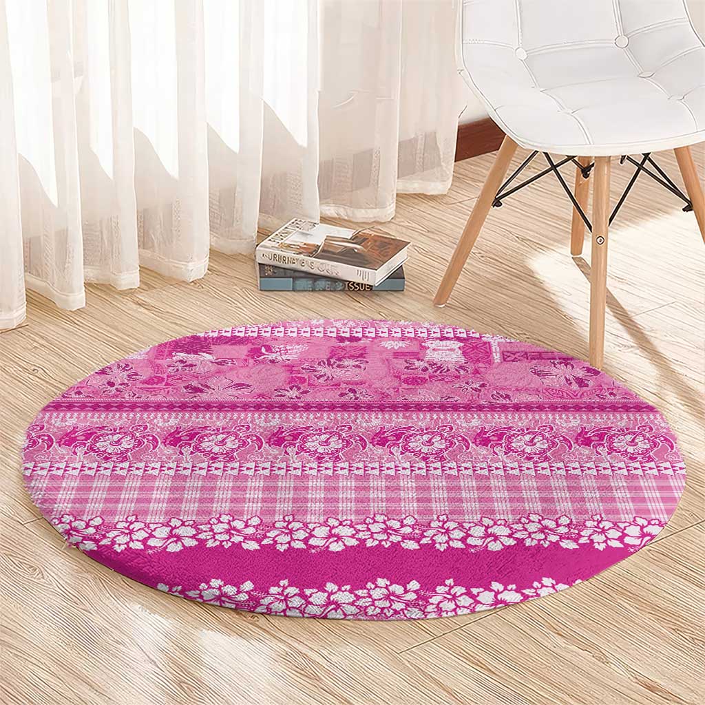 Hawaiian Hibiscus Honu Round Carpet Pink Mele Kalikimaka Palaka Spirit - Polynesian Pride