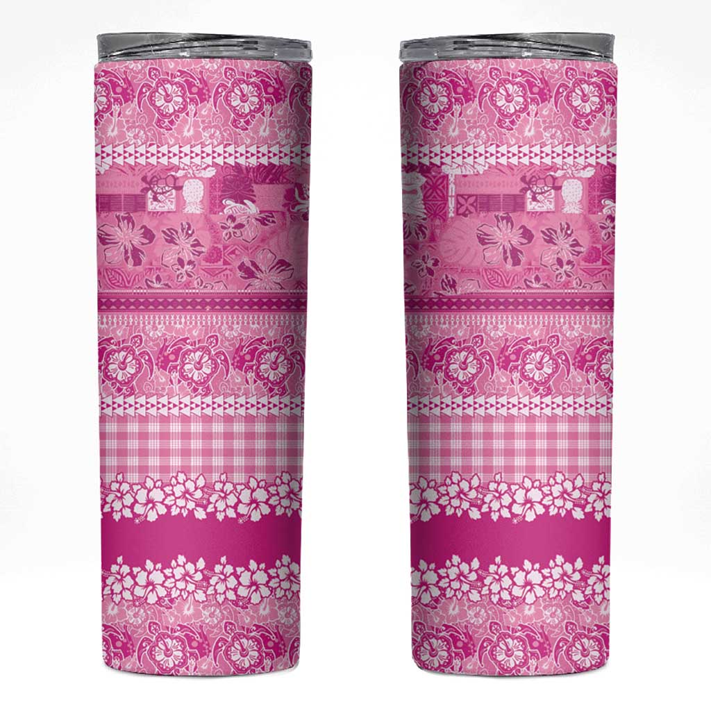 Hawaiian Hibiscus Honu Skinny Tumbler Pink Mele Kalikimaka Palaka Spirit LT9 Pink - Polynesian Pride