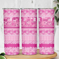 Hawaiian Hibiscus Honu Skinny Tumbler Pink Mele Kalikimaka Palaka Spirit LT9 - Polynesian Pride