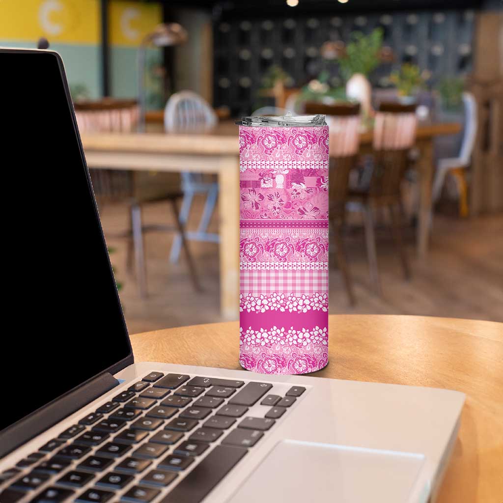 Hawaiian Hibiscus Honu Skinny Tumbler Pink Mele Kalikimaka Palaka Spirit LT9 - Polynesian Pride