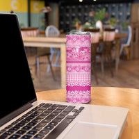 Hawaiian Hibiscus Honu Skinny Tumbler Pink Mele Kalikimaka Palaka Spirit LT9 - Polynesian Pride