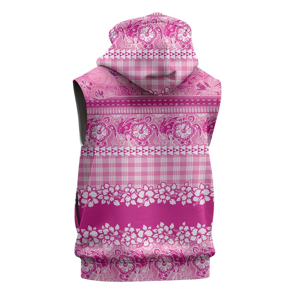Hawaiian Hibiscus Honu Sleeveless Zip Hoodie Pink Mele Kalikimaka Palaka Spirit LT9 - Polynesian Pride