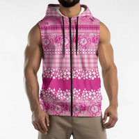 Hawaiian Hibiscus Honu Sleeveless Zip Hoodie Pink Mele Kalikimaka Palaka Spirit LT9 - Polynesian Pride