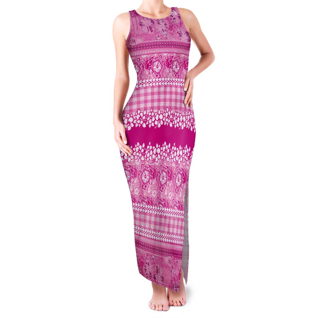 Hawaiian Hibiscus Honu Tank Maxi Dress Pink Mele Kalikimaka Palaka Spirit - Polynesian Pride
